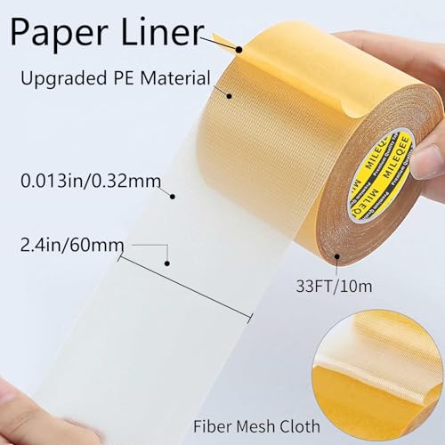 Double-Sided Mesh Tape Heavy Duty, 2.4in x 33FT(10m), Single Sided Cloth Duct Tape Durable,High Stickiness Strong 2 Sided,Multipurpose Removable Residue-Free, Easy Tear Office Decor - size: 1 Pack, 2.4" x 33FT