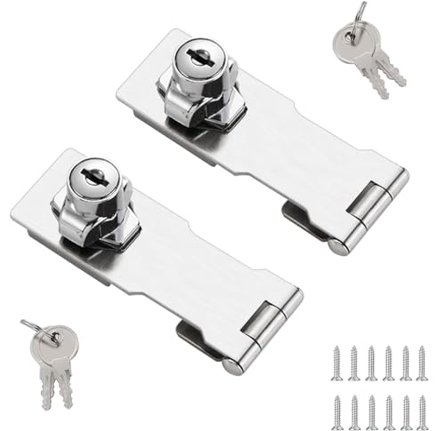 2Pcs Keyed Locks 4 Inch Twist Knob Locking Hasp Stainless Steel with Screws for Gates,Doors,Cabinets, Closets and More (Sliver) - style: 4INCH with LOCK