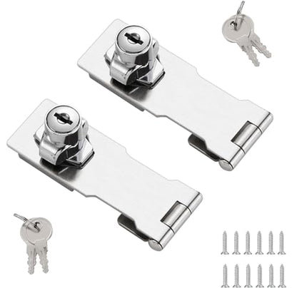 2Pcs Keyed Locks 4 Inch Twist Knob Locking Hasp Stainless Steel with Screws for Gates,Doors,Cabinets, Closets and More (Sliver) - style: 4INCH with LOCK