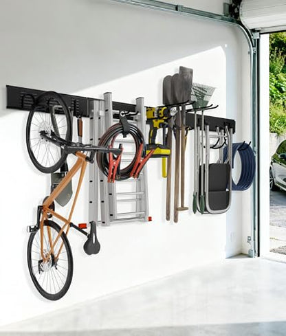 64" Heavy Duty Garage Tool Organizer Wall Mount with 10 Adjustable Metal Hooks, Storage Rack for Garage Organization, Garden Tools, Yard, and Shed Storage, Holds up to 660 lbs
