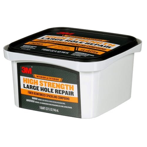 3M High Strength Fiber Reinforced Spackling Compound, 32 oz., Ideal for Large Hole Repair Cracks and Damaged Surfaces in Drywall, Plaster, Stucco, Concrete and Wood, For Easy Wall Repair (LHR-32-BB)