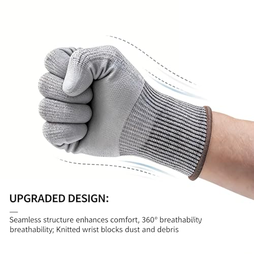 ANDANDA Cut Resistant Gloves Level 5, PU Coated Work Gloves with Power Grip for Dry & Slightly Oily Environment, Garden, - size: Large