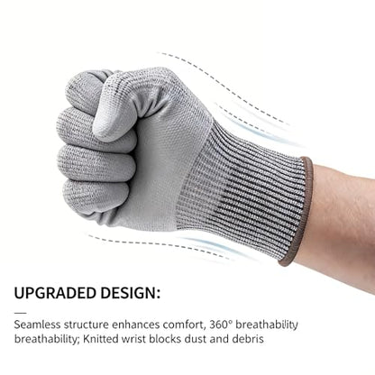 ANDANDA Cut Resistant Gloves Level 5, PU Coated Work Gloves with Power Grip for Dry & Slightly Oily Environment, Garden, - size: Medium