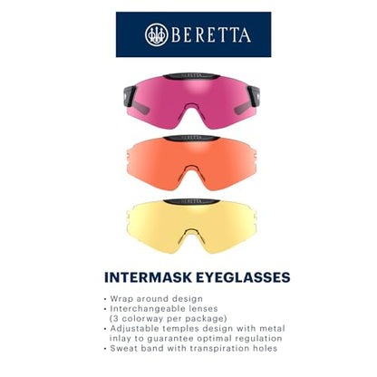 Beretta Intermask Wraparound Design Adjustable Protective Shooting Eyeglasses with Interchangeable Lenses (3 Colors per Pack) - color: Yellow & Magenta & Orange