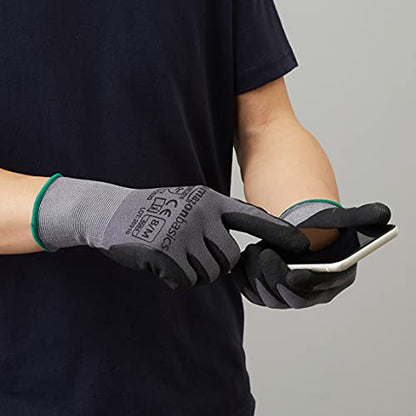 Amazon Basics Micro-Foam Nitrile Coated Safety Work Gloves, Nylon Liner Fiber, Touch Screen Compatible, Grey, Size 8, Medium, 6-Pack - size: Medium (Pack of 6)