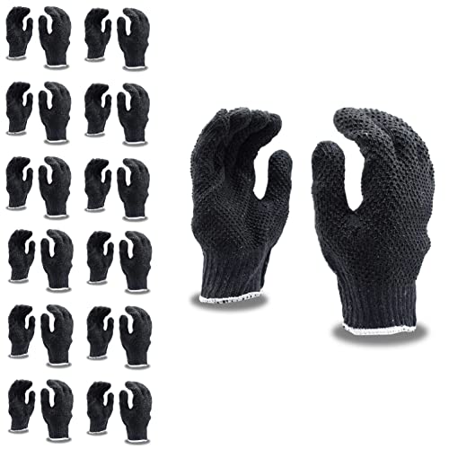 Cordova 3855GS Medium Weight Gloves, Gray, Poly/Cotton Machine Knit, 2-Side PVC Dots, Small, 12-Pack - size: Small