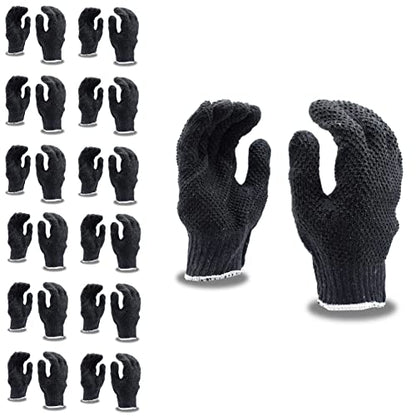 Cordova 3855GL Medium Weight Gloves, Gray, Poly/Cotton Machine Knit, 2-Side PVC Dots, Large, 12-Pack - size: Large