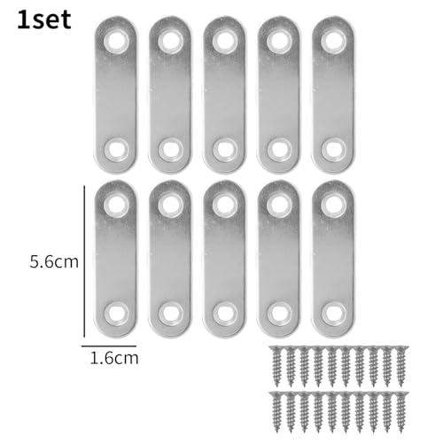 10set Stainless Steel Brace Bracket with Screws Repairing Fixing Connection Plate Flat Straight Furniture Corner Brackets (56x16mm) - color: 56x16mm