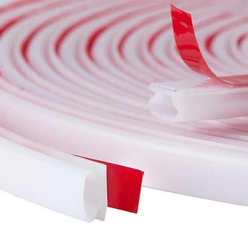 QDiShi White Rubber D-Shape Weather Stripping Door Seal Strip 0.39x0.23 Inch, Self-Adhesive Soundproofing Gap Draft Stopper for Door Frame, Window, Noise Reduction(20FT) - color: White