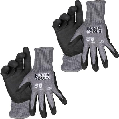 KLEIN TOOLS 60584 Work Gloves, Knit Dipped Cut Resistant ANSI A2 Nitrile Coated Gloves, HPPE Fabric, Touchscreen Capable, Medium, 2-Pair - size: Medium