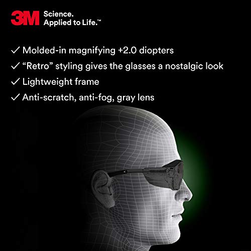3M Safety Glasses with Readers, Nuvo Readers, +2.0 Diopter, ANSI Z87, Gray Lens, Gray Frame, Soft Nose Bridge, Side Shields - color: Gray Lens, Gray Frame, size: +2.0 Diopter