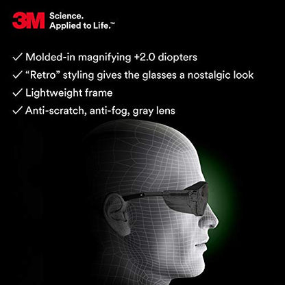3M Safety Glasses with Readers, Nuvo Readers, +2.0 Diopter, ANSI Z87, Gray Lens, Gray Frame, Soft Nose Bridge, Side Shields - color: Gray Lens, Gray Frame, size: +2.0 Diopter