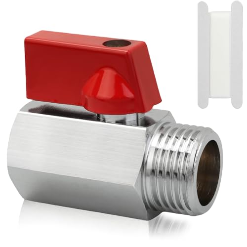 1/2" Brass Mini Ball Valve with PTFE Sealing Tape, NPT Thread Female and Male Shut-Off Valves, Hot Water Drain Valve for RV or Trailer Water Heater Maintenance (Red) - color: Red