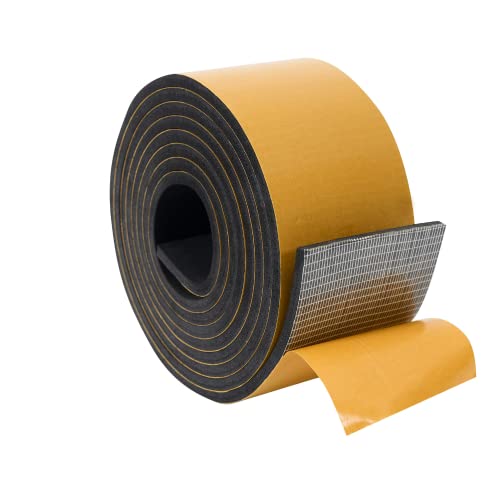 High Density Foam Weather Stripping Door Seal Strip Insulation Tape Roll for Insulating Door Frame, Window, Air Conditioner | Self Adhesive Sealing Weatherstrip (4 in x 1/4 in x 10 Ft, Black) - color: Black, size: 4 in X 1/4 in X 10 Ft