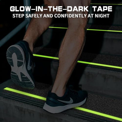 LadyRosian Outdoor Stair Treads Non Slip 15-Pack Black Glow 6" x 30" - Weather Resistant Adhesive Heavy Grip Tape - Waterproof Anti Skid Strips- Glow in The Dark 80-Grit Adhesive Treads - color: Dark, size: 6" x 30"