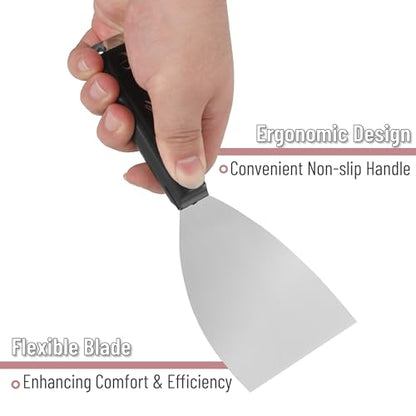 Bates 4-Inch Carbon Steel Putty Knife - Flexible Metal Scraper for Drywall, Spackle, and Paint - Wall Scraper Tool - color: Black, size: 4 Inch