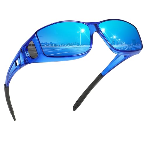 MEETSUN Fit Over Glasses Sunglasses for Men Women,Wrap Around Sunglasses Polarized UV400 Protection - color: (Z1)-dark Blue-blue Mirror Lens