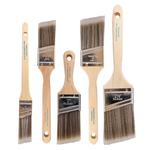 Vermeer Angle Paint Brushes, 5-Pc Angled Brush Set, 1-2.5 Inch Sash Brushes for Trim Walls Cabinets, Interior Exterior Painting Tools
