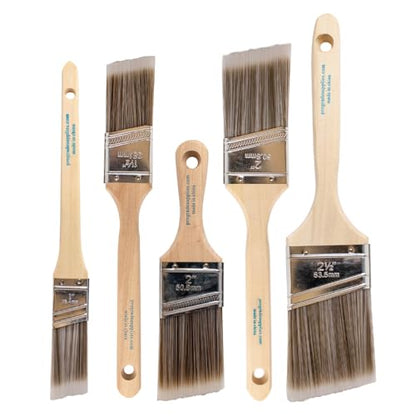 Vermeer Angle Paint Brushes, 5-Pc Angled Brush Set, 1-2.5 Inch Sash Brushes for Trim Walls Cabinets, Interior Exterior Painting Tools