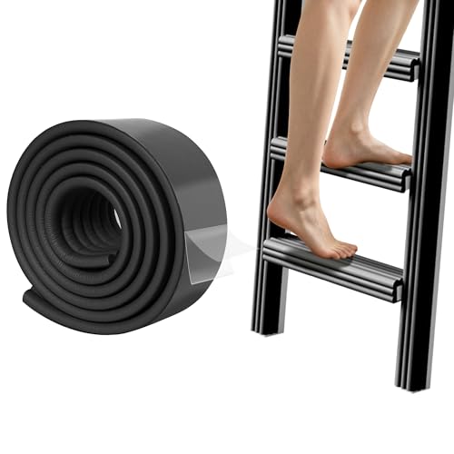 6.5 Ft Bunk Bed Ladder Pads, Strong Nano Self-Adhesive Loft Bed Ladder Cover Padding, Soft Foam Extra-Wide Edge Protector Traction Treads for Corner Funiture Step Stairs Table (Black) - color: Black