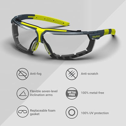 HexArmor VS300 Safety Glasses with Adjustable Side Arms Z87+ for Men and Women - color: Clear With Gasket / Anti Fog Anti Scratch