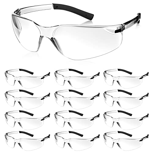 Queekay 12 Pack Safety Glasses Bulk Impact UV Scratch Glasses Protective Eyewear for Men Women Adolescents Eye Protection for Work Lab Construction Science (Clear) - color: Clear