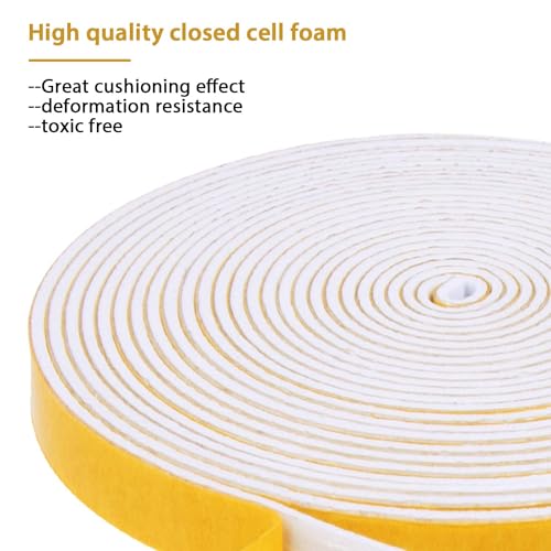 4 Rolls Weather Stripping for Doors, 1/4 Inch Wide X 1/16 Inch Thick Total 52 Feet Long Adhesive Soundproof Foam Seal Tape for Windows(13ft x 4 Rolls) - size: 1/4" (W) x 1/16" (T) x 52' (L)