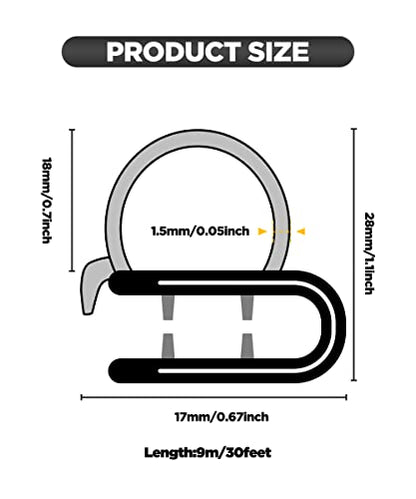 Rubber Edge Trim,Car Weather Striping,Door Rubber Seal Strip Trim Seal,Automotive Weather Stripping Edge Guard for Cars, Boats, RVs, Trucks, and Home Applications (30FT) - size: 30 Feet