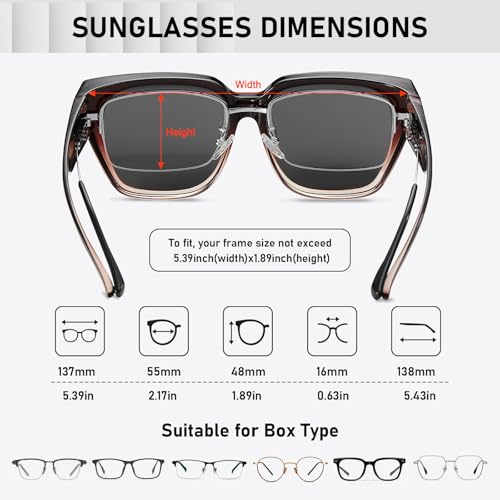 HAOLOTA Polarized Fit Over Glasses Sunglasses for Women Men Trendy Square Wrap Around Shades UV Protection - color: L Size 11 Gradient-brown/Grey