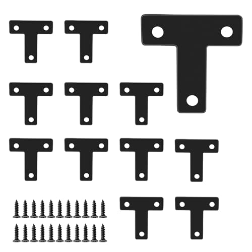 12 Pcs 1.55" x 1.55" T-Shape Flat Corner Brace Brackets, Mending Repair Plates Corner Brackets with Screws, Black - size: 1.55", style: T-Shape