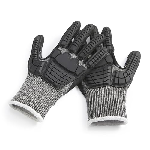 Amazon Basics Impact Protection Work Gloves - Cut Level A2, ANSI Level 4 Abrasion, Touchscreen Compatible, 15G Sandy Nitrile Palm, X-Small, Black with White Edge - size: X-Small