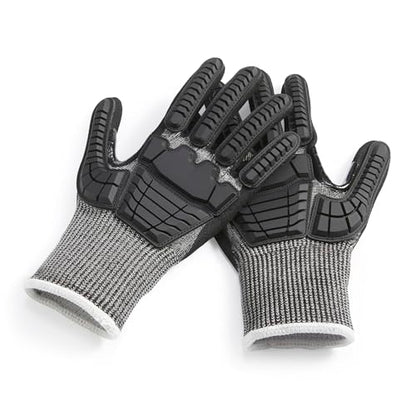 Amazon Basics Impact Protection Work Gloves - Cut Level A2, ANSI Level 4 Abrasion, Touchscreen Compatible, 15G Sandy Nitrile Palm, X-Small, Black with White Edge - size: X-Small