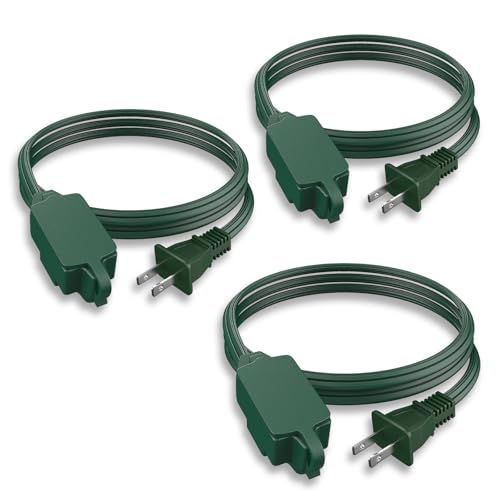 PLUGTUL Green Indoor Extension Cord 6 FT, 2 Prong Extension Cord, 3 Polarized Outlets with Safety Cap Protect for Home Office, 16/2 SPT-2 ETL Listed, 3 Pack - color: Green, size: 6FT