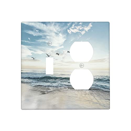 Beach Ocean Scenery Combination Wall Plate 2 Gang 1 Toggle 1 Duplex Receptacle Outlet Cover Decorative Switch Plate Accessories, 4.5 x 4.5 Inch - color: 1 Toggle 1 Duplex Wall Plate