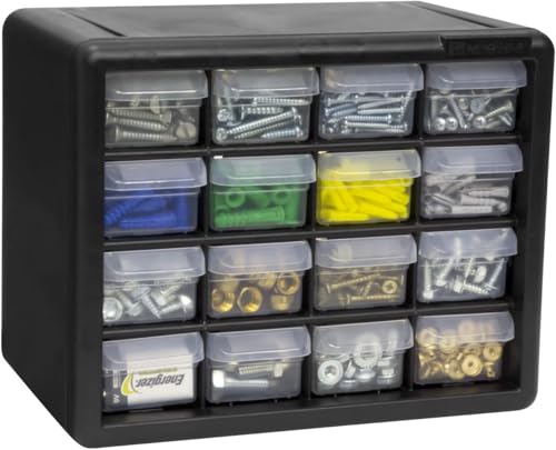 Akro-Mils 16-Drawer Plastic Drawer Storage Cabinet for Garage Organization, Beads, Makeup Organizer, Building Bricks Storage, Teacher Toolbox, 10-1/2" W x 6-1/2" D x 8-1/2" H, 10716 Black - size: 16 Drawer