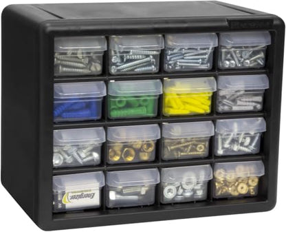 Akro-Mils 16-Drawer Plastic Cabinet for Garage Organization, Beads, Makeup Organizer, Building Bricks Storage, Teacher Toolbox, 10-1/2" W x 6-1/2" D x 8-1/2" H, 10716 Black (Pack of 4) - size: 16 Drawer (Pack of 4)