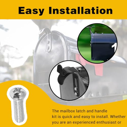 Mailbox Handle Replacement, Thickened Metal Mailbox Door Replacement Parts with Anti-Loosening Nuts & Washers for Secure Repair, Easy Installation, Black