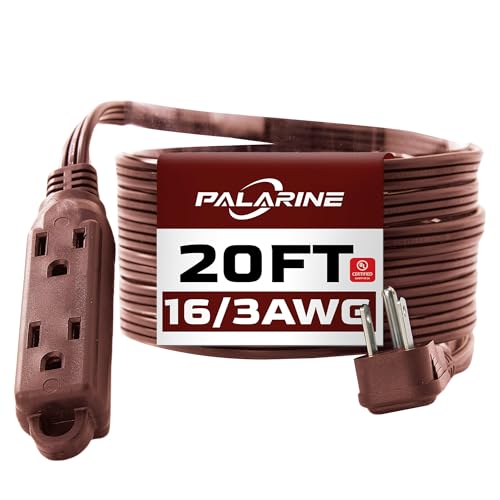 Flat Plug Extension Cord with 3 Outlets Extender, Indoor Extension Cord Power Strip, 16 Gauge 20FT Brown 3 Prong, 16/3 SPT-3 13A, UL Listed - color: Brown, size: 20 FT