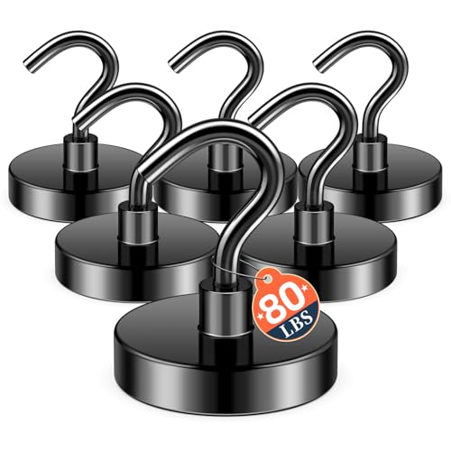 FINDMAG Black Magnetic Hooks, 80lbs Strong Cruise Magnets, Neodymium Magnets with Hooks Heavy Duty, N52 Magnetic Hooks for Cruise Cabins, Travel, Kitchen, Fridge, Camper, Tool, Garage, Pack of 6 - color: Black, size: 6pack 85lbs+