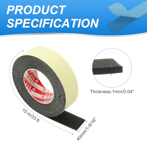PATIKIL 1 9/16 Inch x 33 Ft Weather Stripping Door Seal Strip, 1mm Thick EVA Self Adhesive Foam Seal Tape for Door Window Insulation, Black - size: 1 9/16 Inch x 33 Ft