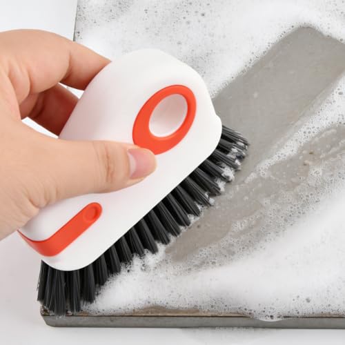 Groove Cleaning Brush 2 in 1 Grout Cleaner Tool Grip Brush, Multifunction Window Track Cleaner with Hard Bristle and Scraper Cleaning Brush for Sliding Door Track, Window(Color:White)