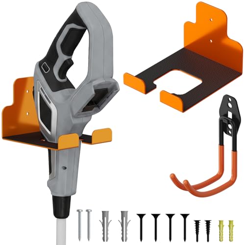 Weed Eater Hanger & Garage Hooks Heavy Duty, Garage Organizer Rack, Garden Tool Organizer Wall Mounted - 2Pack - color: Orange-B
