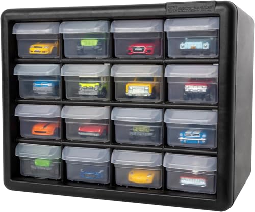 Akro-Mils 16-Drawer Plastic Drawer Storage Cabinet for Garage Organization, Beads, Makeup Organizer, Building Bricks Storage, Teacher Toolbox, 10-1/2" W x 6-1/2" D x 8-1/2" H, 10716 Black - size: 16 Drawer