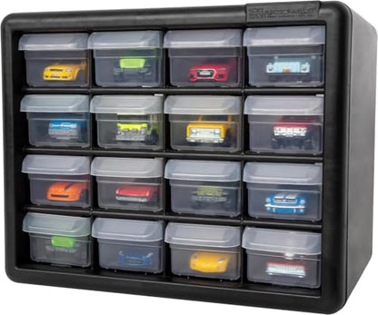 Akro-Mils 16-Drawer Plastic Drawer Storage Cabinet for Garage Organization, Beads, Makeup Organizer, Building Bricks Storage, Teacher Toolbox, 10-1/2" W x 6-1/2" D x 8-1/2" H, 10716 Black - size: 16 Drawer