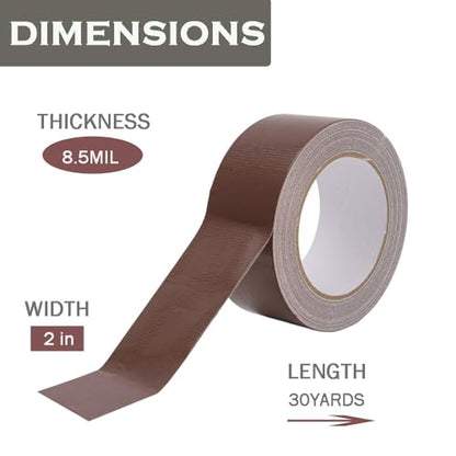 Duct Tape Dark Brown 2 Inches x 30 Yards, No Residue, Waterproof, Tear by Hand, Heavy Duty, Strong Adhesive Brown Duct Tape for Repairs, Industrial, Professional Use - color: Dark Brown