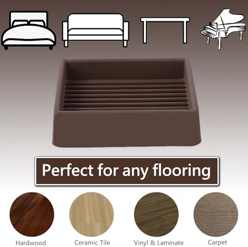 2x2 Square Rubber Furniture Caster Cups, Anti-Sliding Furniture Pads Bed Stopper Floor Protectors with Grip - Protect Any Flooring - size: 12 Pcs Brown