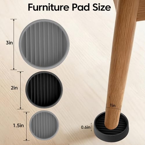 Non Slip Furniture Pads for Hardwood Floors - 8 PCS 2"x2" Rubber Feet for Furniture,Furniture Leg Floor Protectors for Bed Sofa Table and Chair Stopper (Black,Round) - size: 8PCS 2" x 2" Black