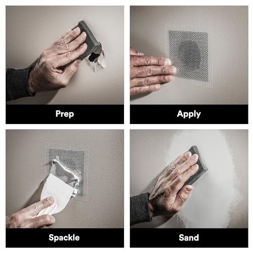 3M High Strength Small Hole Repair Kit, Inlcudes Spackling Compound, Putty Knife, Sanding Sponge, and Self-Adhesive Patch, For Hole Repairs Up To 3" in Diameter, Easy Wall Repair (SHR-SIOCKIT) - size: 4 Piece Set