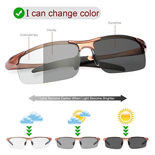 YIMI Men Photochromic Polarized Sports Sunglasses Cycling Fishing Driving Glasses UV Protection Eyeglasses Anti Glare Eyewear - color: 8177 Brown