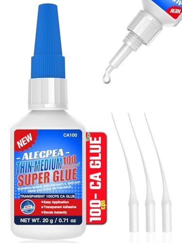 20g Thin-Medium CA Glue (100 CPS), Instant Clear Cyanoacrylate Glue for Wood, Glass, Metal, Paper, Leather, Plastic, Ceramic, Rubber, Jewelry, Woodworking, Hobby Models, and Craft Project - size: Clear/100CPS